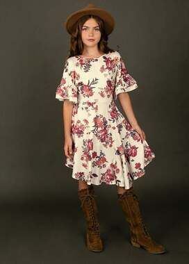 Mia Joy by Joyfolie Girls Emilia Dress in Cream Ecru Floral size 10